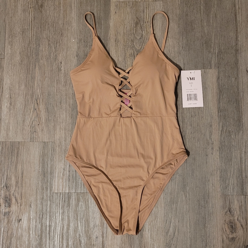 YMI Tan one piece swimsuit, size small